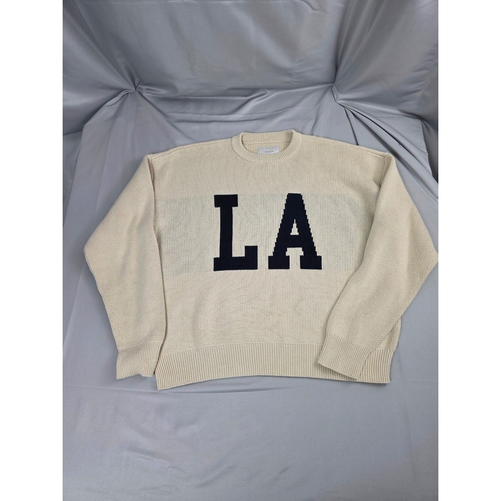PacSun LA Intarsia Knit Oversized Sweater Cream Mens Medium Crewneck Pullover